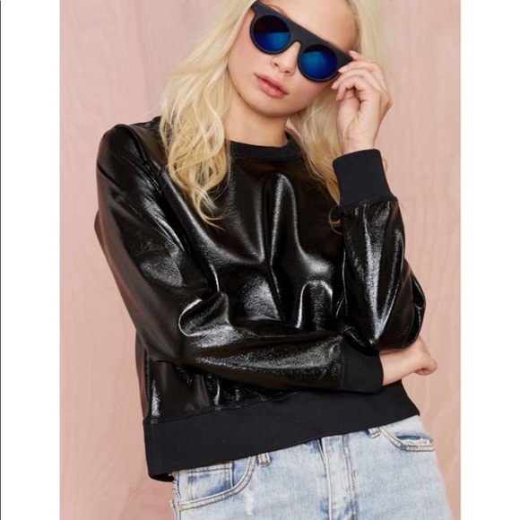 Nasty Gal Tops - BNWOT Nasty Gal Black Vegan Leather Sweatshirt